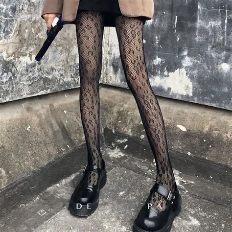 Collant,Bas résille en dentelle style gothique pour femme, bas à ...