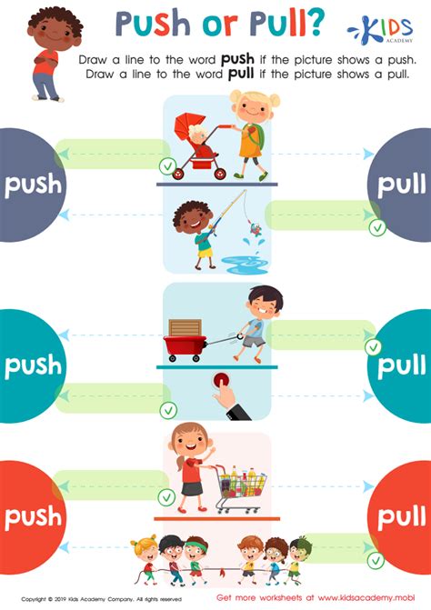 Push or Pull? Worksheet for kids - Answers and Completion Rate