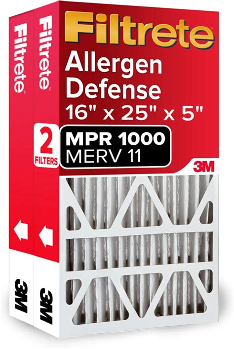 Filtrete 16x25x5 AC Furnace Air Filter, MPR 1000, MERV 11, Fits Lennox Devices, Allergen Defense, Electrostatic Air Cleaning Filter, 2-Pack (actual size 15.63 x 24.74 x 4.31)