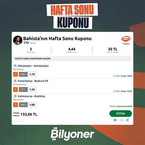 Bilyoner - 🏟️ BAHİSTA’NIN TRİBÜN KUPONU YAYINDA ⚽️ Hafta...