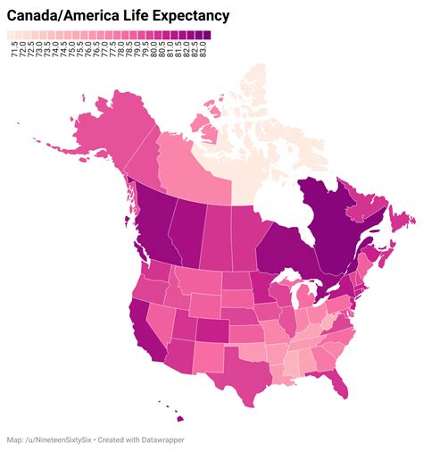 [OC] Canada/America Life Expectancy By Province/State : r/mississippi