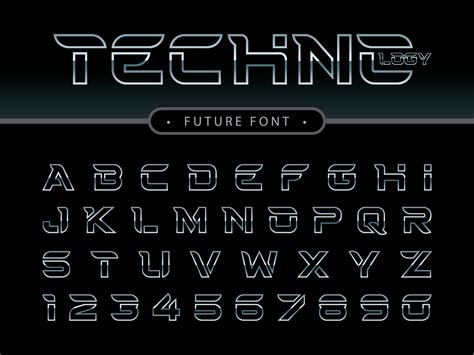 lettres et chiffres de l'alphabet futuriste, polices stylisées de la ...