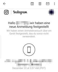 Instagram Benachrichtigung bei Anmeldung