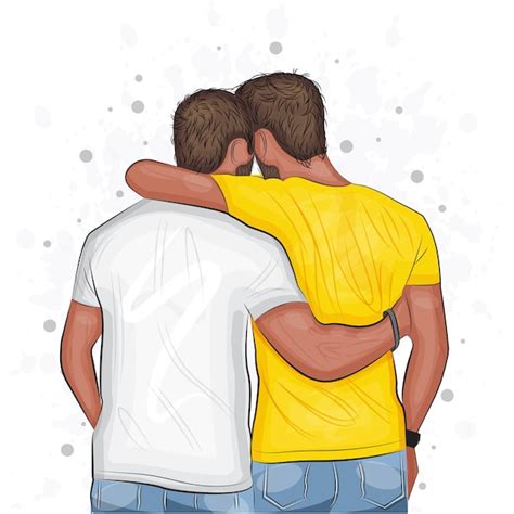 Amitié Masculine Deux Beaux Hommes S'embrassant Ou Illustration ...