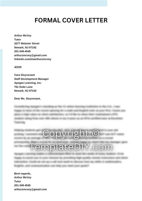 Formal Cover Letter Sample with Examples [Word Editable] | Lettering ...