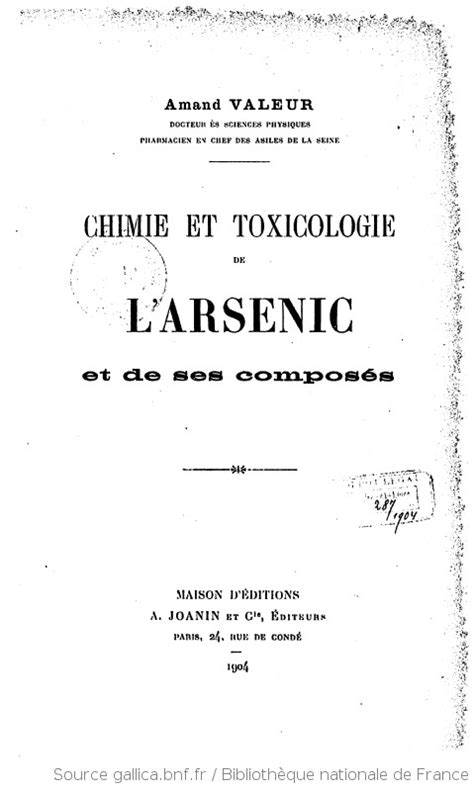 Chimie et toxicologie de l'arsenic et de ses composés / Amand Valeur ...