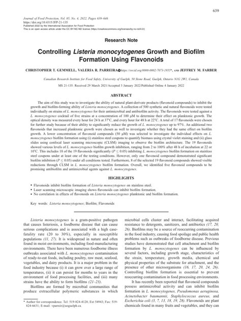 Controlling Listeria Monocytogenes Growth and Biofilm | PDF | Biofilm ...