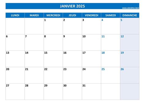 Calendrier 2025 mensuel à imprimer