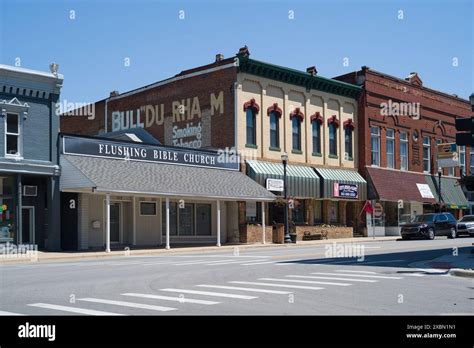 Buildings on the main street in downtown Flushing Michigan USA Stock ...