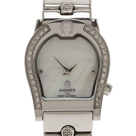 Aigner Mother Of Pearl Diamond Stainless Steel Verona A01200 Womens ...