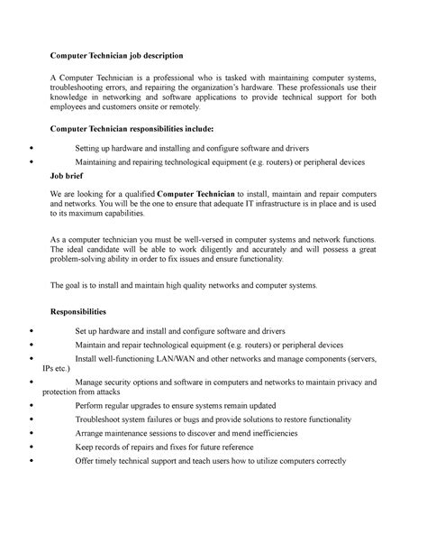 Computer Technician job description - These professionals use their ...