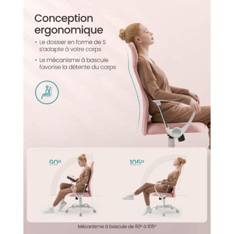 SONGMICS Fauteuil de Bureau, Chaise Ergonomique, Siège Pivotant, Assise ...