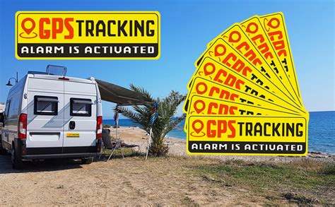 GPS Tracking Sticker 4Pcs Self Adhesive GPS Sticker 3.6 x 1.2 Inch GPS Tracker Alarm is Activated Stickers for Car Motorcycle Bike Truck Trailer Vehicle Safety Bumper
