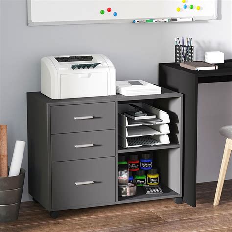 Printer Stand Storage Rack Freestanding Storage Cabinet w/ 3 Drawers 2 ...