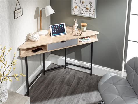 Telford Corner Desk with Drawer and Shelves - Home Office Desk - Light ...
