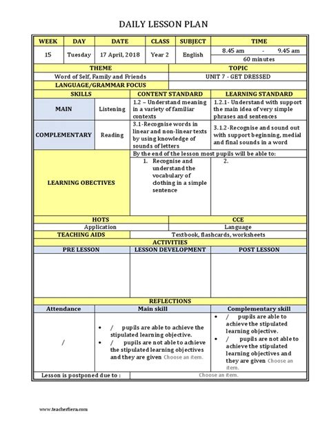 Lesson Plan Year 1 and Year 2 | PDF | English Language | Lesson Plan
