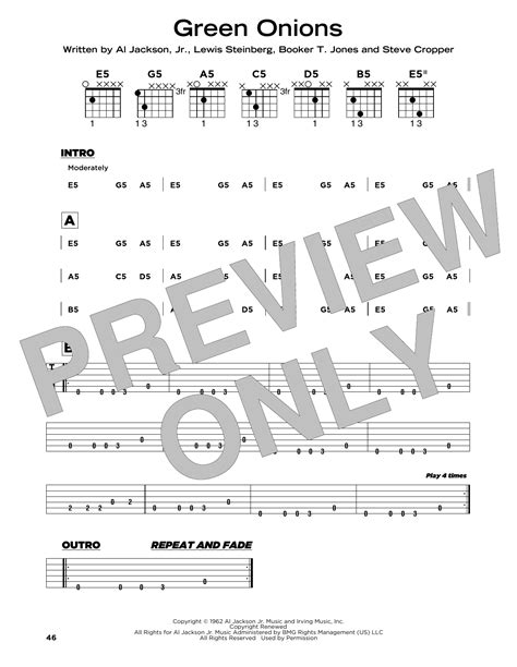 Green Onions by Booker T. & The MG's Sheet Music for Really Easy Guitar ...