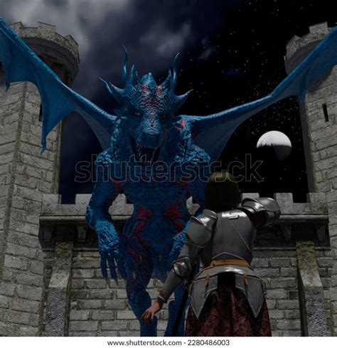 Woman Knight Fighting Dragon Fantasy Medieval Stock Illustration ...