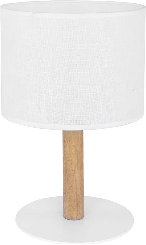 Lampe à poser en bois et tissu blanc – H33cm – 1xE27 – modèle DEVA de ...