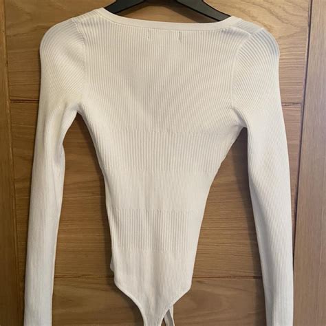 Bershka Women's White Bodysuit | Depop