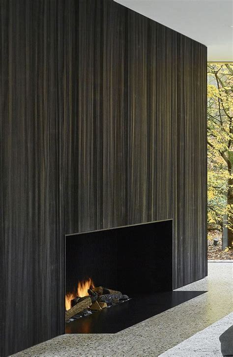 Modern Fireplace with Wood Paneling