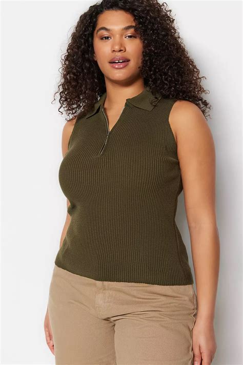 Trendyol Plus Size Polo Neck Zip Top 2024 | Buy Trendyol Online ...