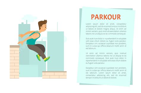 Extreme Sport Parkour Poster Decorated By Man Running By Roof Template ...