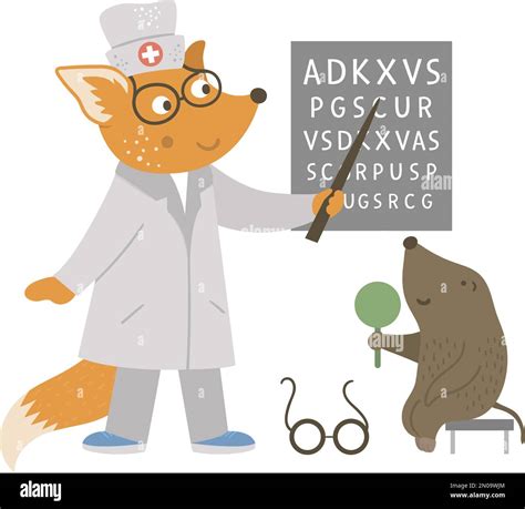 Vector animal doctor treating patient. Squirrel checking mole’s ...