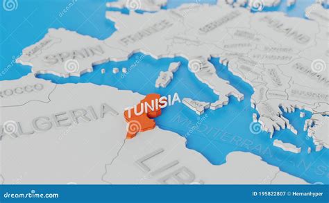 Tunisia Highlighted on a White Simplified 3D World Map. Digital 3D ...