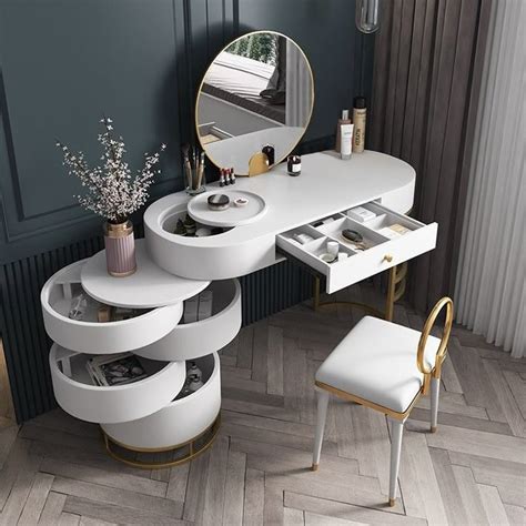 Coiffeuse de Maquillage Blanche avec Miroir Pivotant et Tabouret Inclus ...