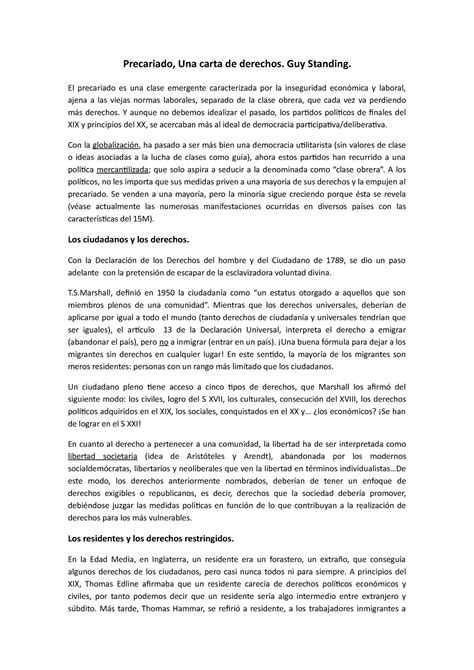Capitulo 1 GUY Standing B - Precariado, Una carta de derechos. Guy ...