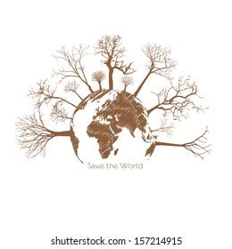 Save Earth Dry Tree On Globe Stock Vector (Royalty Free) 157214915 ...