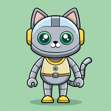 Endearing Cat Robot Standing Calmly Cartoon Vector Illustration ...