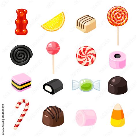 Set single cartoon candies: lollipop, candy cane, bonbon, marmalade ...