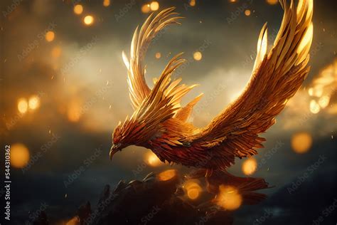 Mythological greek Phoenix bird with fiery wings arising and taking ...