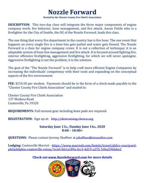 Nozzle Forward Training Class - June 13th & 14th, 2020 - Chester County ...