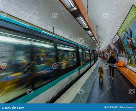 Train Moving in Parisian Subway Metro Station Editorial Image - Image ...