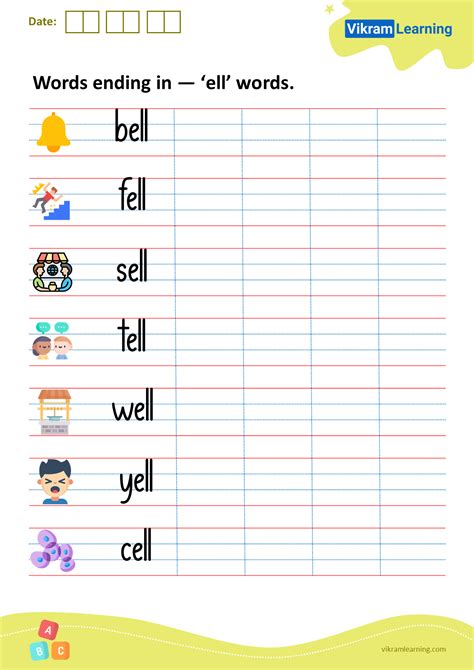 Download words ending in — ‘ell’ words worksheets | vikramlearning.com