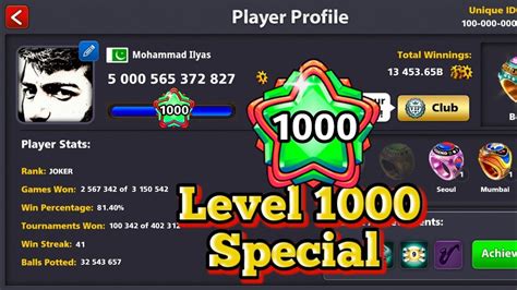 8 Ball Pool - 1000 Level First Ever Highest level - 5000b coins special - Joker 8bp