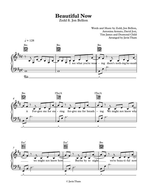 Zedd - Beautiful Now (ft. Jon Bellion) Sheet by Javin Tham