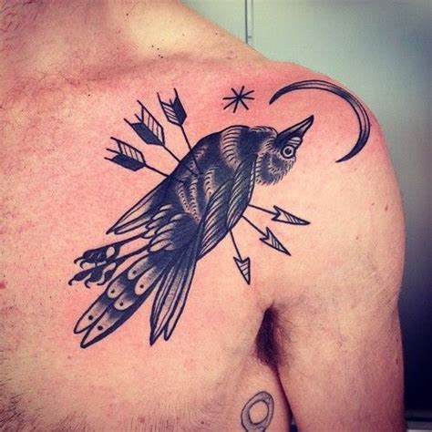 Arrows In Sparrow Tattoo On Chest | Arrow tattoo design, Crow tattoo ...