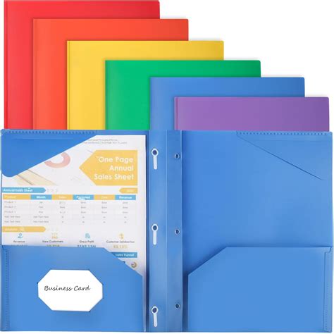6 Pack Folders with Pockets and Prong, Plastic Folders with 2 Pockets and 3 Prongs,Colored File Folders,2 Pocket Plastic Folders,File Folder Binder Dividers for School Supplies 3 Holes Pocket Folders