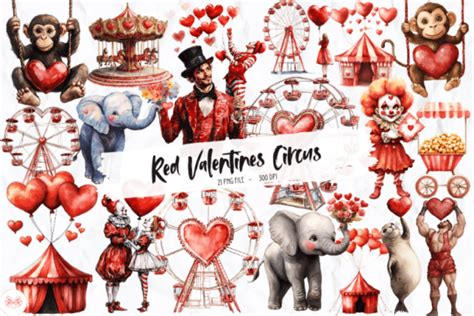 Red Valentines Circus Clipart Graphic by Markicha Art · Creative Fabrica