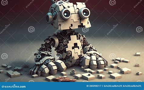 Cute Introverted Robot Jigsaw Puzzle. Generative AI Stock Illustration ...