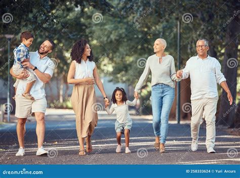 Family, Happy and Street Walk Together for Health, Fun and Smile in New ...