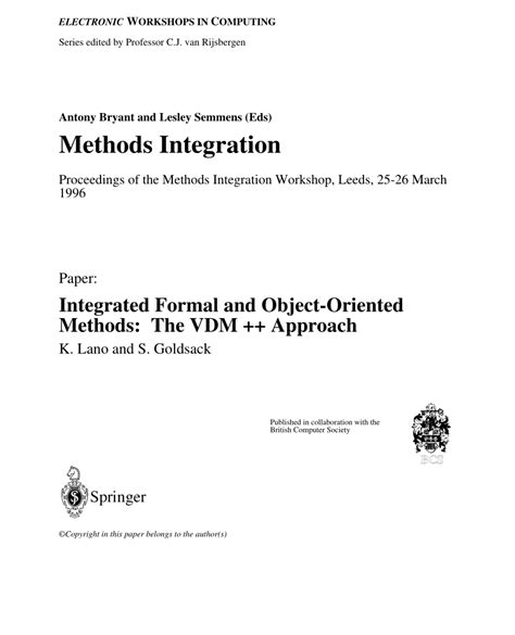 (PDF) INTEGRATED FORMAL and OBJECT-ORIENTED METHODS: The VDM ++ Approach