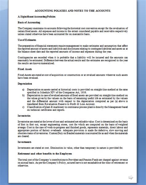 ACCOUNTING POLICIES AND NOTES TO THE ACCOUNTS FOR A COMPANY