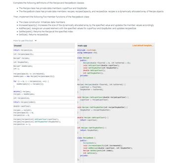 Answered: Complete the following definitions of the Recipe and Recipe ...