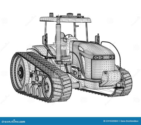 Tracteur Filaire Sur Pistes De Lignes Noires Isolées Sur Fond Blanc 3d ...