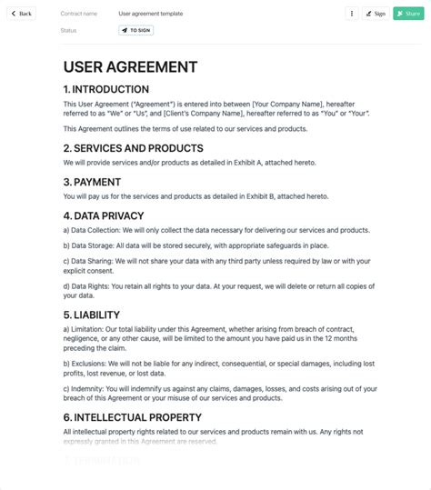 User agreement template - free to use